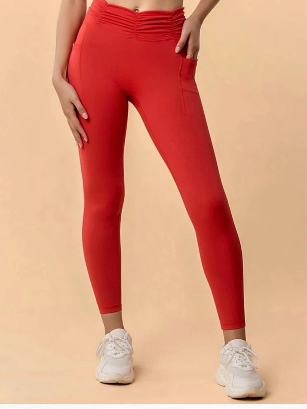 Blogilates Large Red Ruched High-Rise Waist Activewear Leggings
